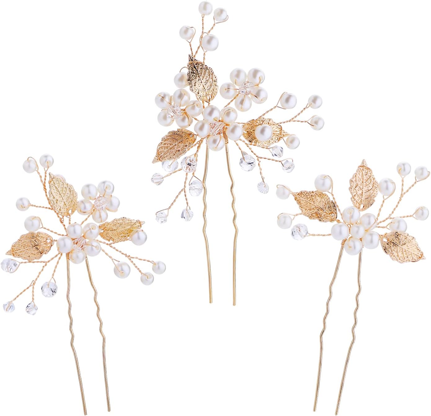 Pince à cheveux de mariage : 3 pièces en perles et feuilles pour les mariées et les demoiselles d'honneur