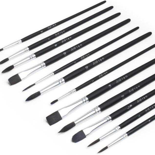 Pinceaux aquarelle professionnels : lot de 12 pinceaux pour artistes passionnés Poils synthétiques imitation martre pour un résultat créatif exceptionnel