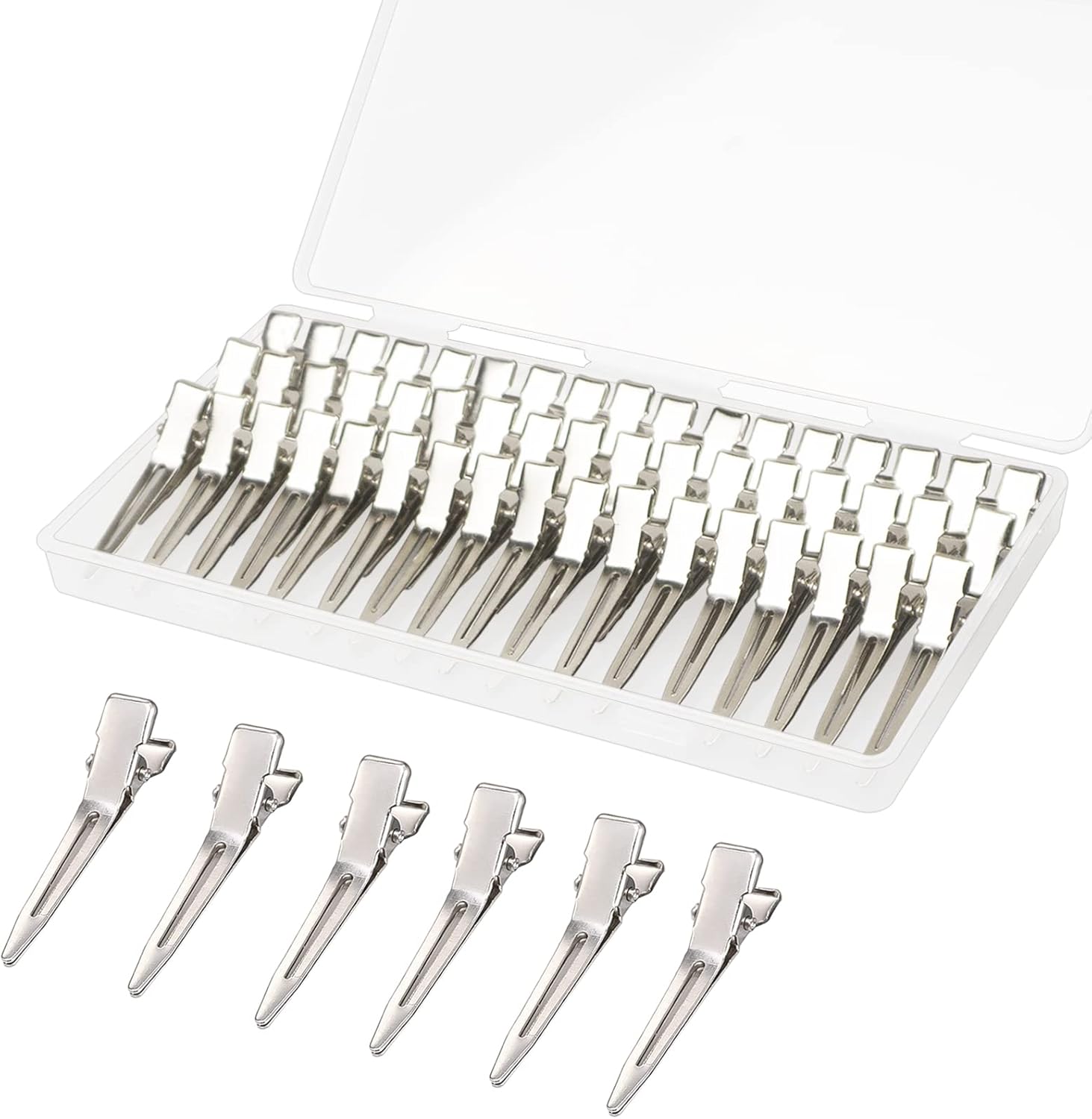 Pinces à cheveux crocodile en métal argent : 60 pièces pour professionnels et amateurs de coiffure, idéal pour un rangement pratique et élégant en salon ou à domicile