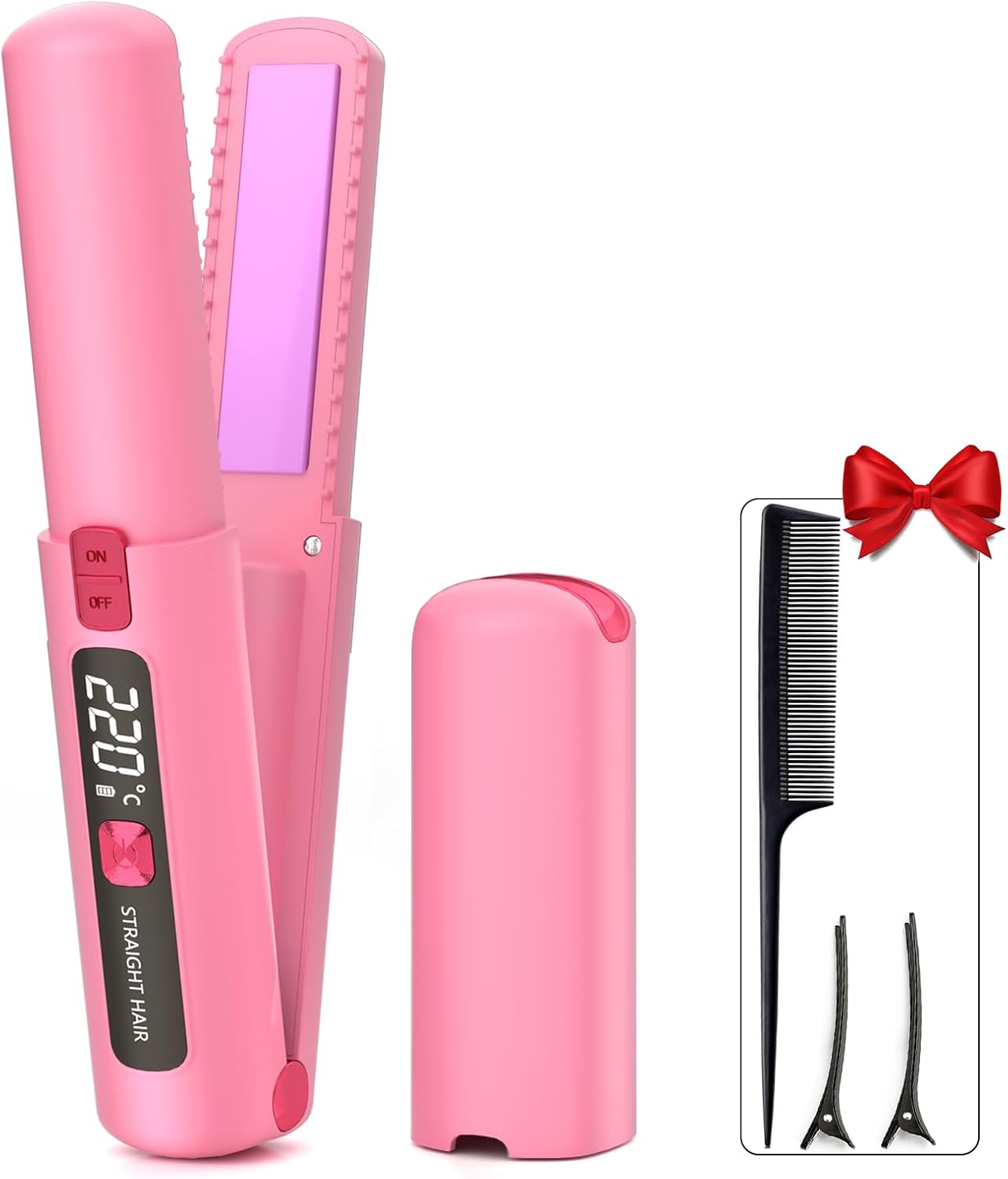 Fer à lisser sans fil : lisseur boucleur 2 en 1 portable pour des cheveux impeccables en voyage