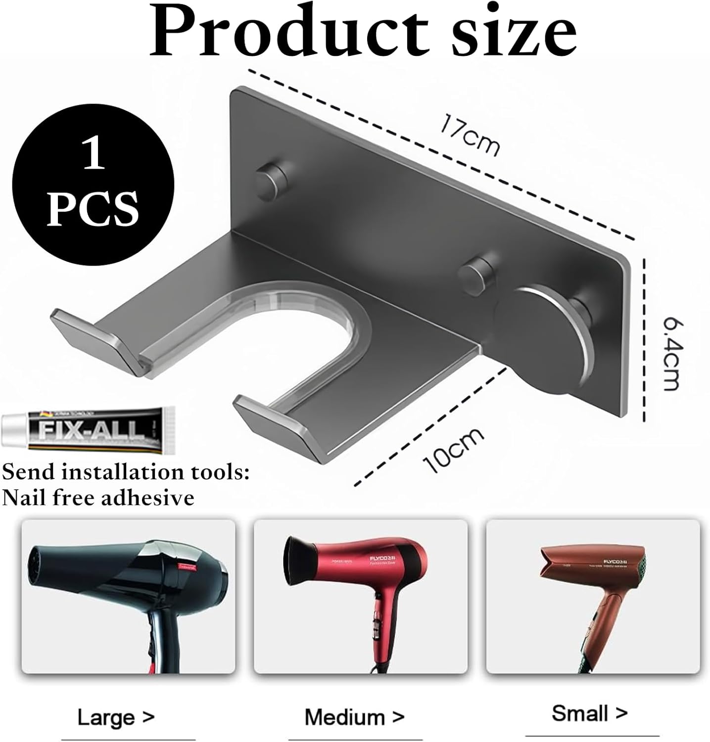 Support de sèche cheveux : solution pratique et élégante pour votre salle de bain Support mural universel avec coussinet en silicone, idéal sans perçage – Image 2