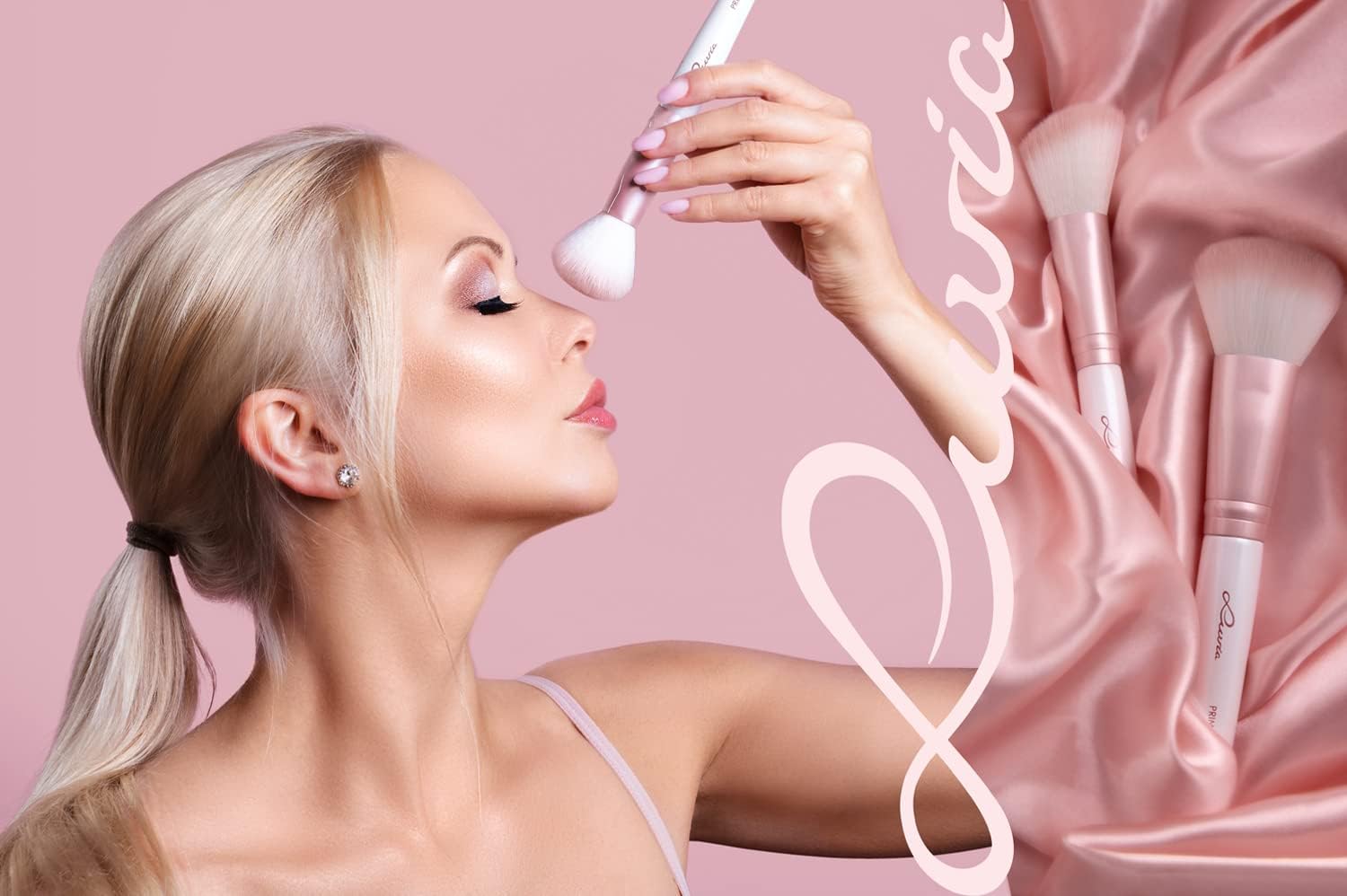 Set de pinceaux de maquillage pour passionnées de beauté : 7 outils essentiels avec rangement, éponge Blender et tapis de nettoyage – Image 7