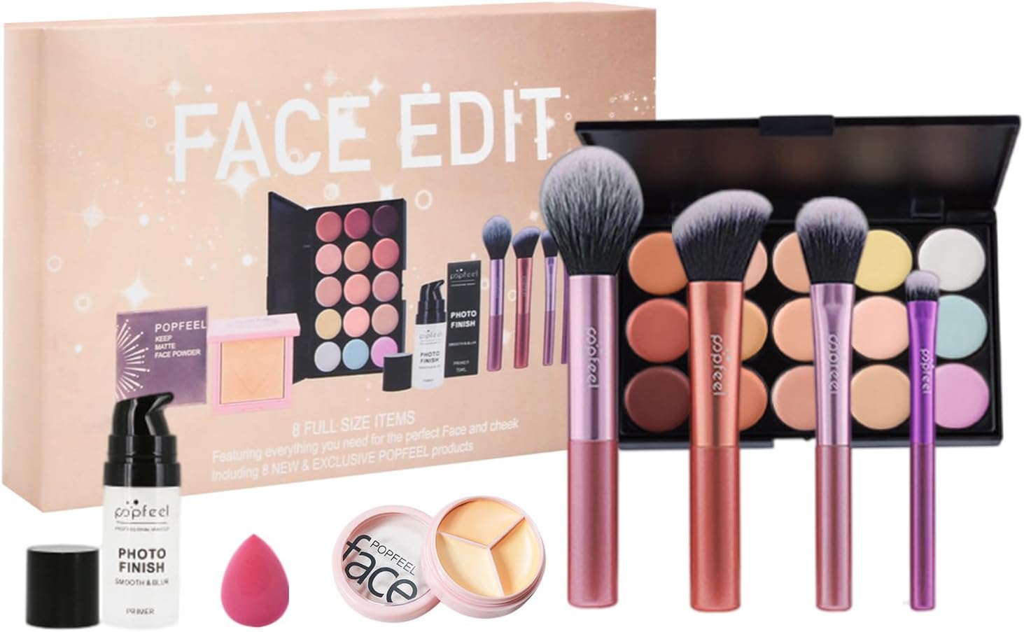 Coffret cadeau de maquillage pour le visage : kit complet avec 15 couleurs de correcteurs et pinceaux, idéal pour sublimer votre beauté