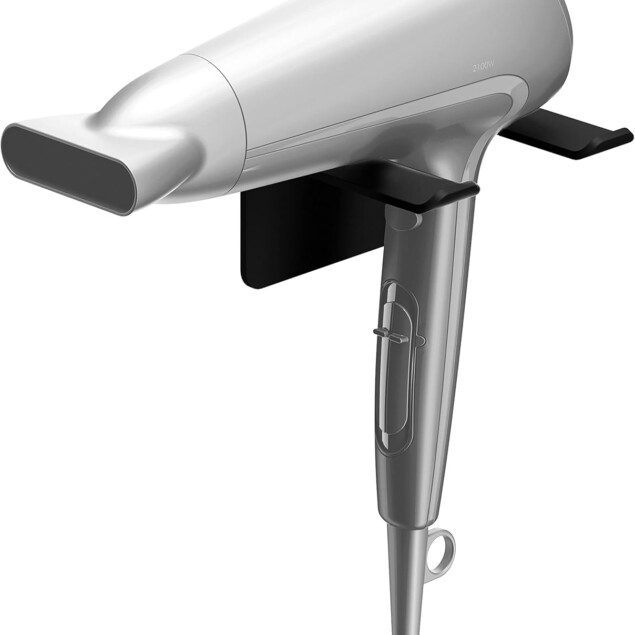 Porte sèche cheveux mural adhésif en inox noir : pour un rangement élégant et pratique dans votre salle de bain