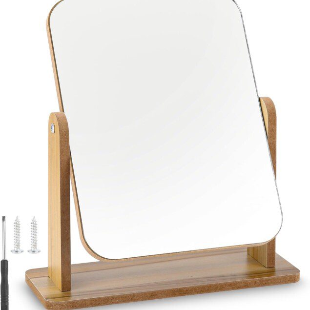 Petit miroir sur pied en bois : un accessoire élégant pour la coiffeuse, le bureau ou la chambre à coucher