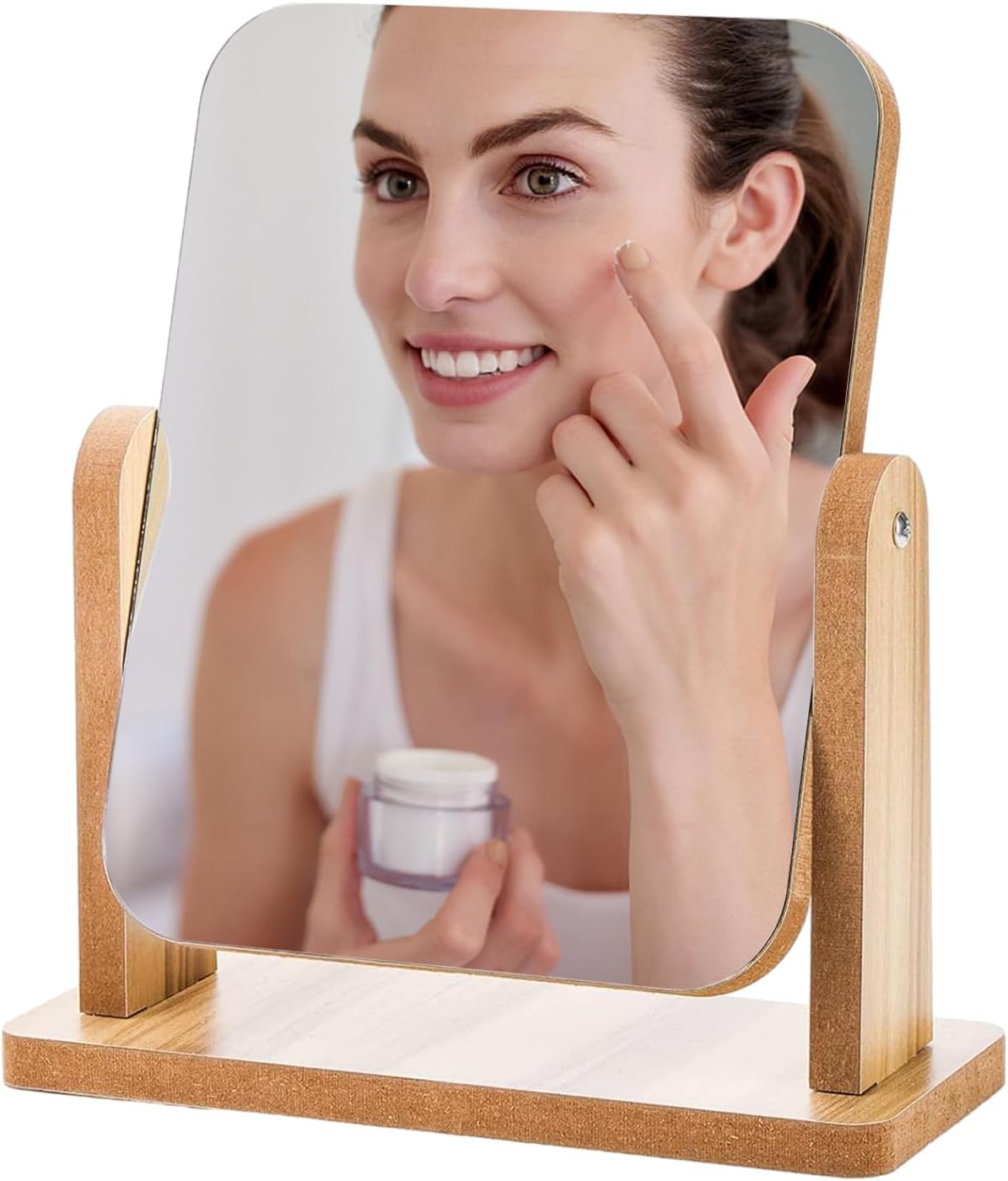 Miroir cosmétique en bois sur pied à 360° : l’accessoire essentiel pour un maquillage parfait dans votre salle de bain