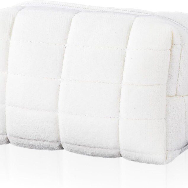 Jolie trousse de maquillage en daim à motif damier : l'accessoire parfait pour les femmes en quête d'élégance lors de leurs voyages