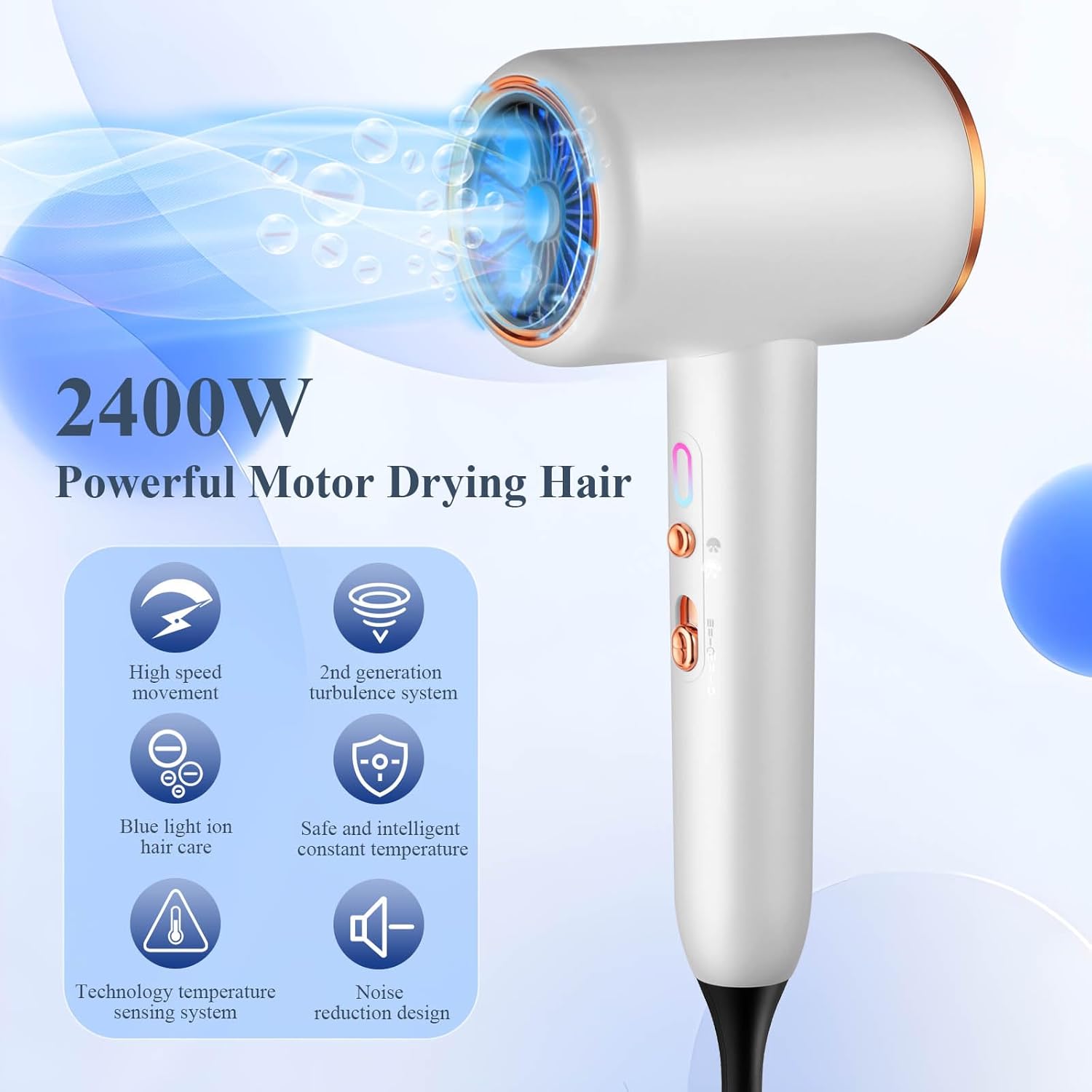 Sèche-cheveux ionique 2400W : l'allié idéal pour une coiffure parfaite en toute discrétion – Image 2