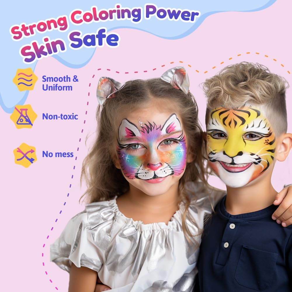 Palette de maquillage enfant : 23 couleurs pour des moments festifs inoubliables Idéale pour le carnaval, Halloween et les anniversaires, avec pinceaux et pochoirs inclus – Image 5