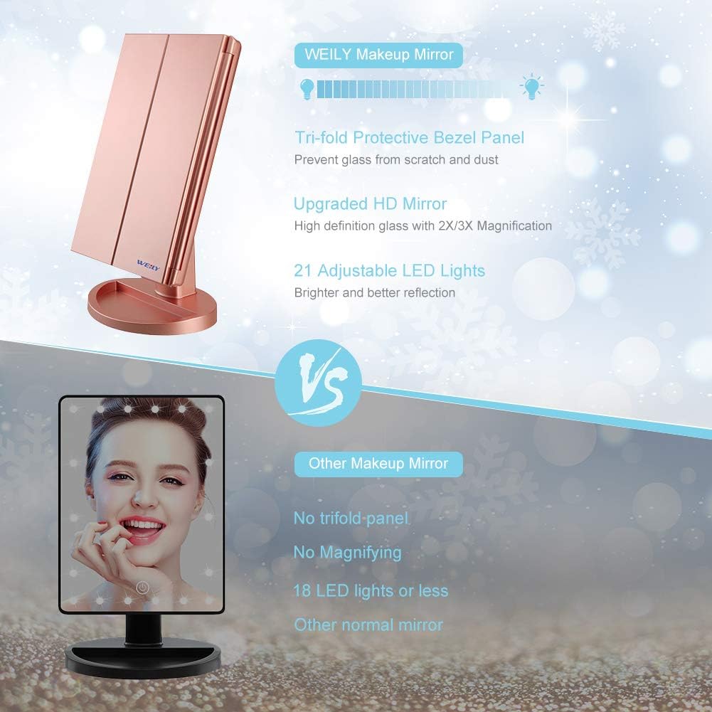 Miroir de Maquillage LED à Trois Volets Élégant – Image 3
