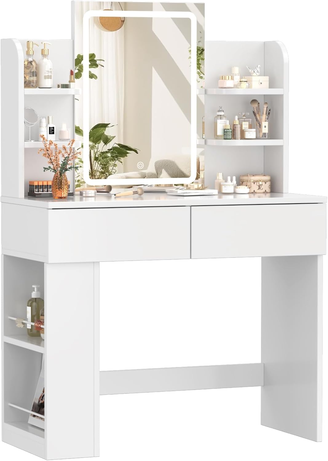 Coiffeuse moderne pour fille : table de maquillage avec miroir LED et rangement optimisé