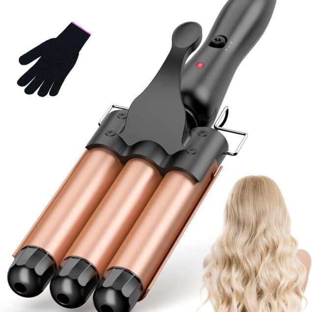 Fer à boucler cheveux pour des ondulations parfaites : le boucleur 3 têtes 25mm en or rose pour sublimer tous les types de cheveux