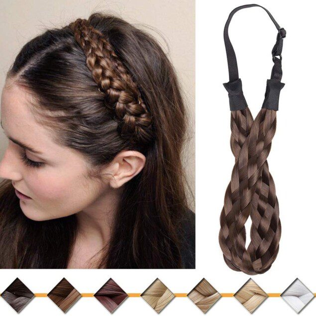 Cheveux synthétiques tressés : bandeau élégant pour femmes et filles, accessoire de beauté en maroon et brun cendré