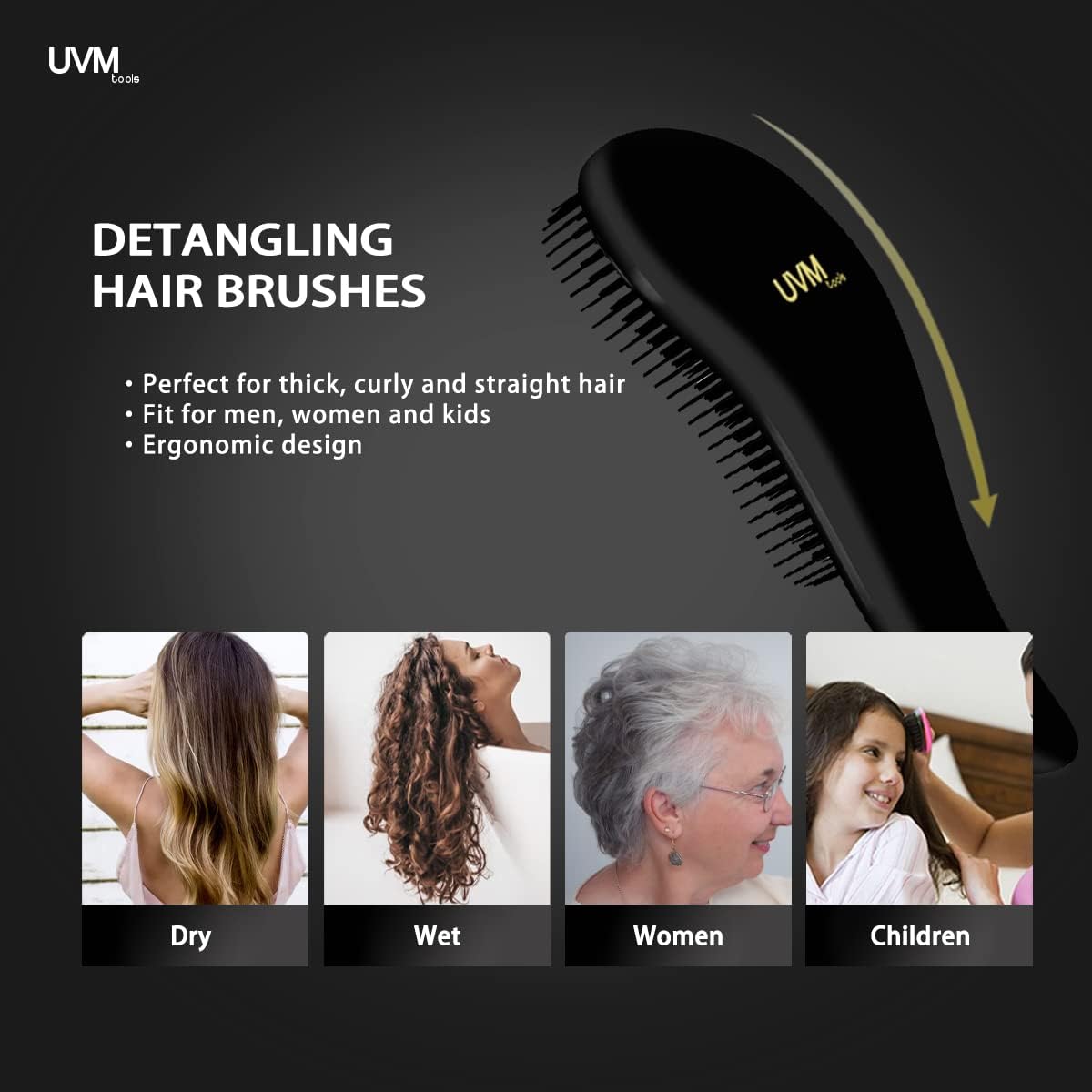 Brosse à cheveux démêlante : l'outil parfait pour femmes, filles et enfants Faites glisser facilement la brosse sur tous types de cheveux mouillés, fins, bouclés, épais et afro – Image 2