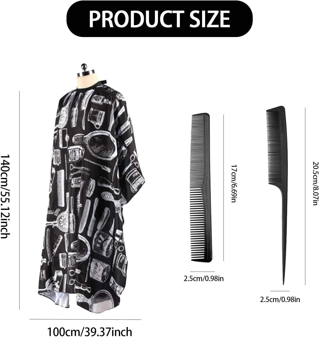 Cape de coiffure professionnelle : 4 pièces indispensables pour coiffeurs et salons Robe de coiffure avec brosse plumeau et peigne pour des coupes impeccables – Image 2