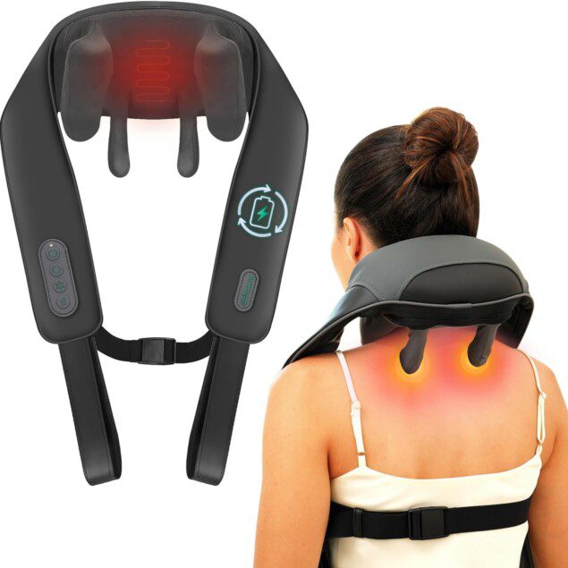 Masseur de cou sans fil amélioré : un confort shiatsu 4D pour hommes et femmes Offrez à votre nuque, cou, cervicales, épaules et dos une expérience de massage relaxante et apaisante grâce à notre appareil électrique de pétrissage avec chaleur intégrée, idéal pour se détendre après une longue journée.