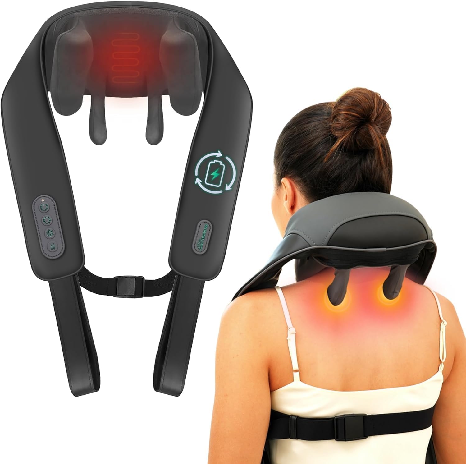 Masseur de cou sans fil amélioré : un confort shiatsu 4D pour hommes et femmes Offrez à votre nuque, cou, cervicales, épaules et dos une expérience de massage relaxante et apaisante grâce à notre appareil électrique de pétrissage avec chaleur intégrée, idéal pour se détendre après une longue journée.