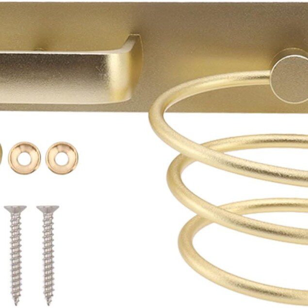 Porte-sèche-cheveux en aluminium doré : élégance et praticité pour votre salle de bains