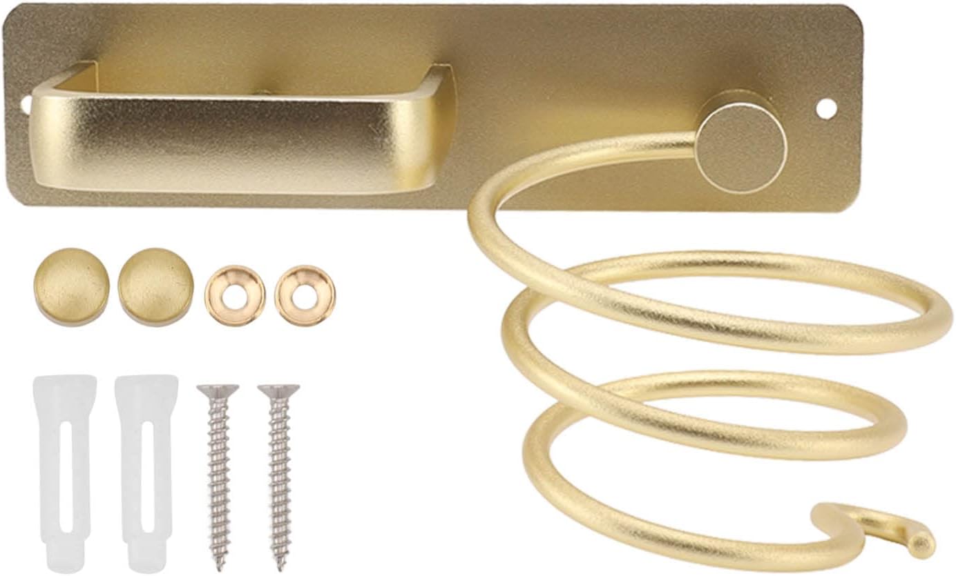 Porte-sèche-cheveux en aluminium doré : élégance et praticité pour votre salle de bains