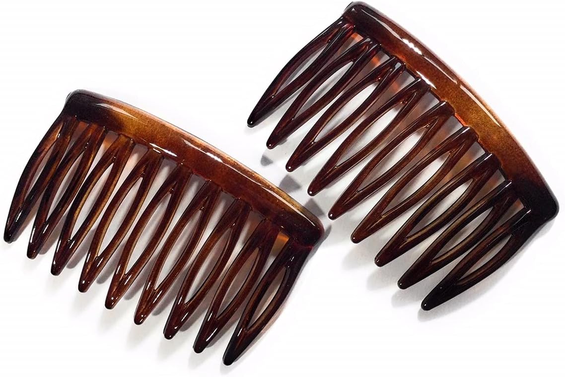 Mini peignes à dents fendues marron havane : lot de 2 pour un coiffage élégant et pratique