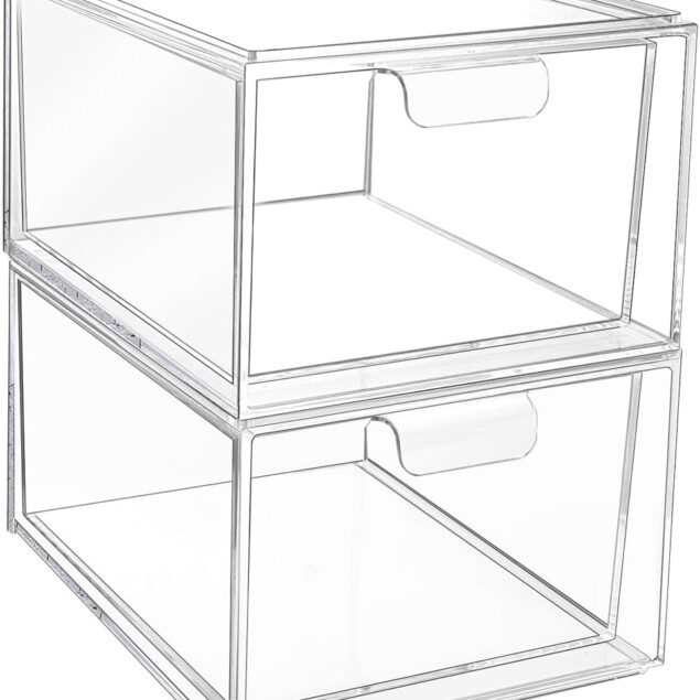 Boîte de rangement tiroir : solution élégante pour le maquillage et l'organisation   Optimisez votre espace avec 2 tiroirs et 16 tapis antidérapants pour un rangement idéal dans la salle de bain, la coiffeuse ou le bureau