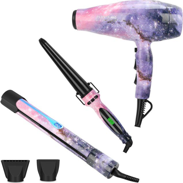 3 en 1 : Sèche cheveux, lisseur et boucleur pour femmes modernes, un ensemble galactique pour des coiffures sublimes
