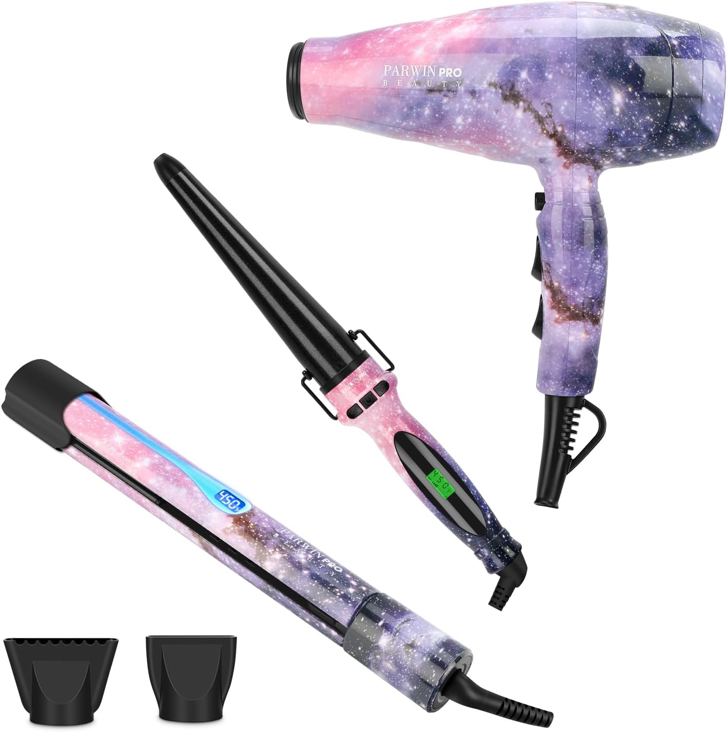 3 en 1 : Sèche cheveux, lisseur et boucleur pour femmes modernes, un ensemble galactique pour des coiffures sublimes