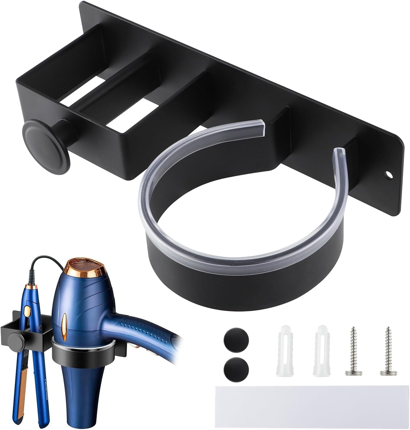 Support de sèche-cheveux mural sans perçage : idéal pour les salons de coiffure et salles de bain modernes