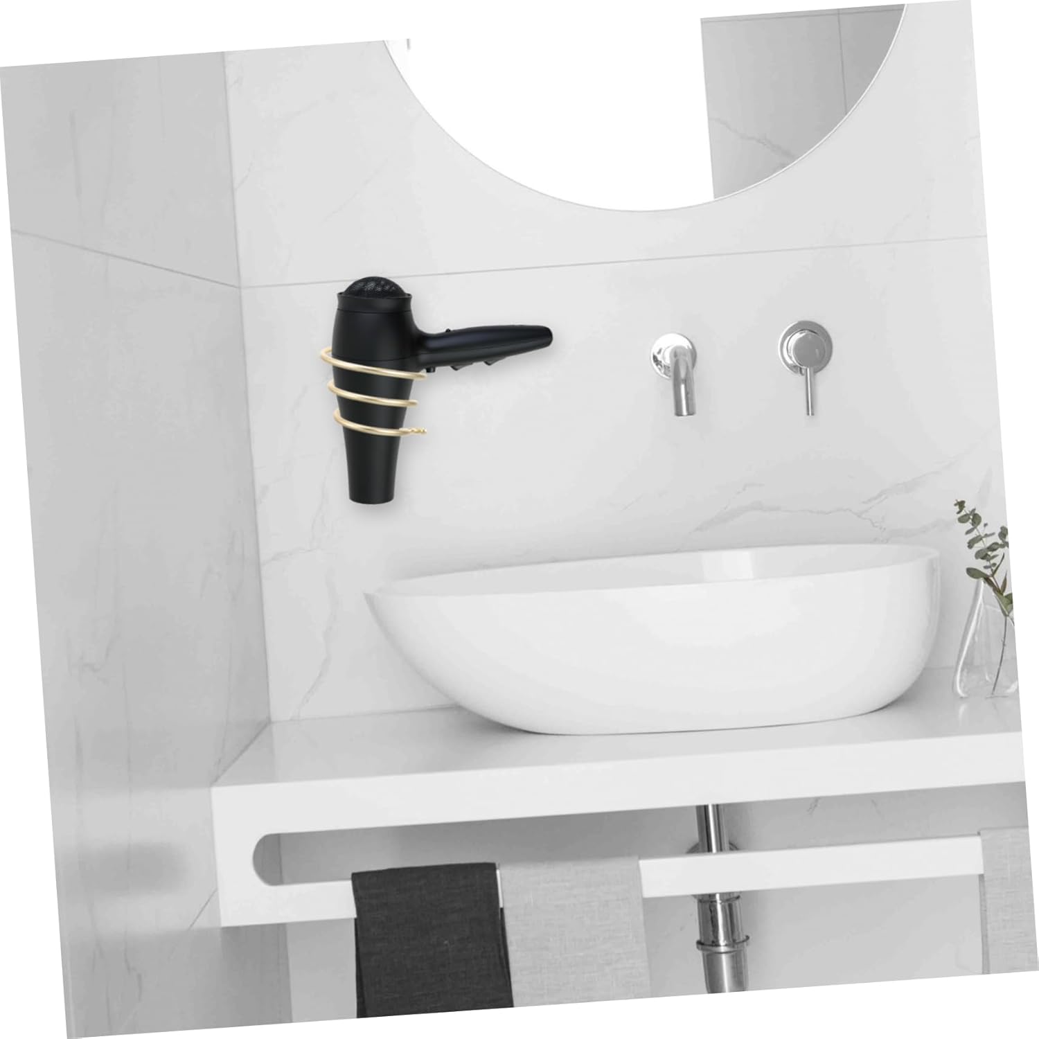 Porte-sèche-cheveux mural en aluminium : un support pratique et élégant pour salle de bain et salon – Image 3