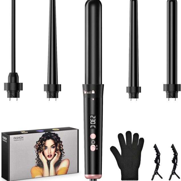 Onftrym : boucleur à cheveux 5 en 1 pour sublimer toutes les coiffures Découvrez le boucleur céramique avec écran LCD, réglable de 160℃ à 230℃, idéal pour les cheveux longs, courts ou fins, accompagné de gants et clips pour un coiffage en toute sécurité.