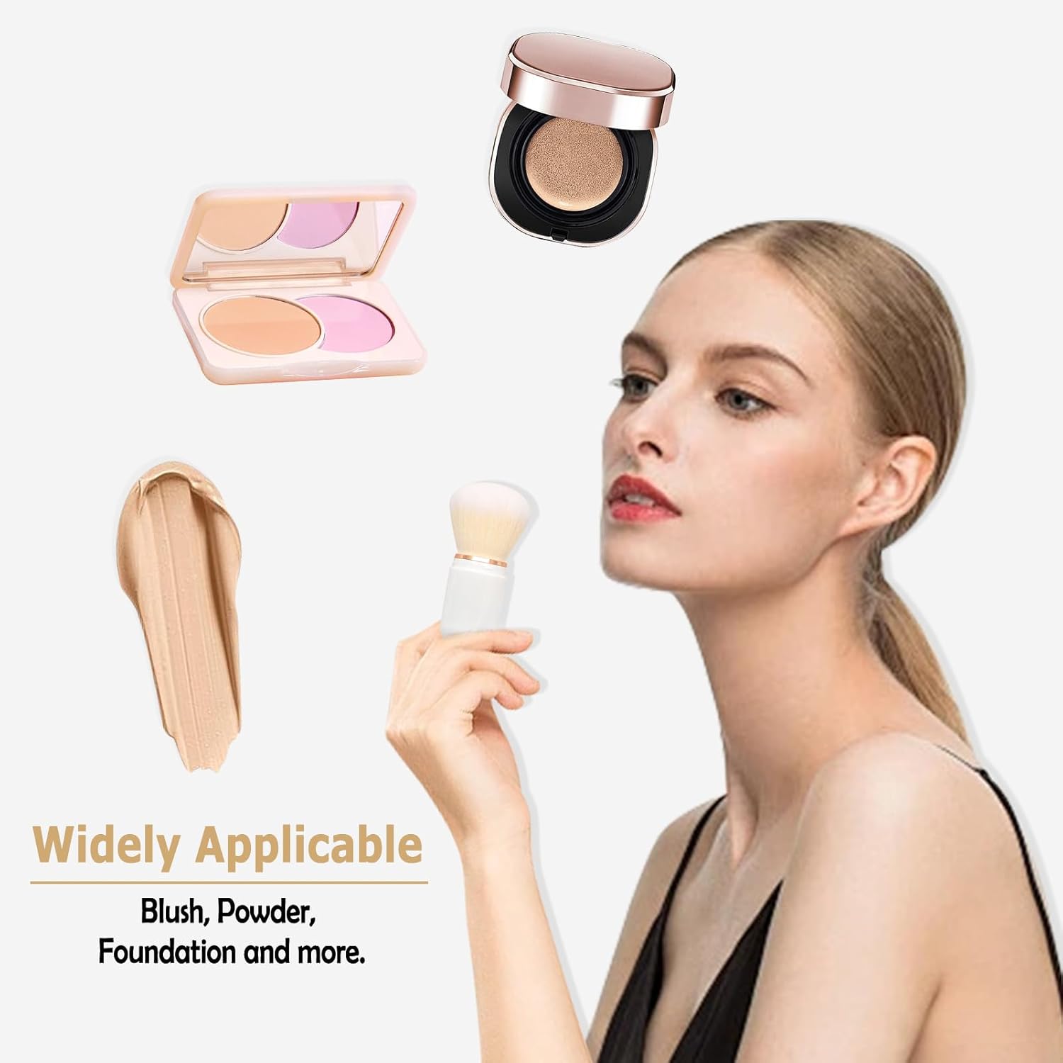 Pinceaux de maquillage rétractables : lot de 2 pour un teint parfait en voyage Idéal pour fond de teint, poudre et blush avec couvercle pratique – Image 3