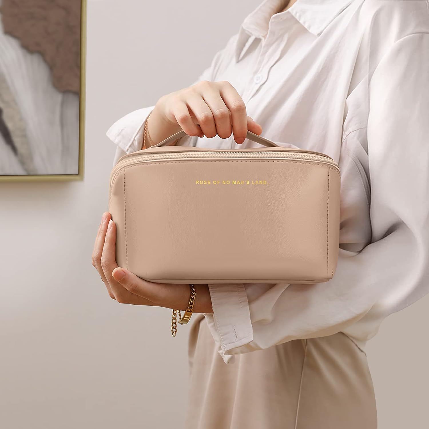 Grande trousse à maquillage voyage : l'accessoire idéal pour les femmes en déplacement Étanche et portable, cette trousse de rangement toilette en cuir PU allie élégance et praticité – Image 6