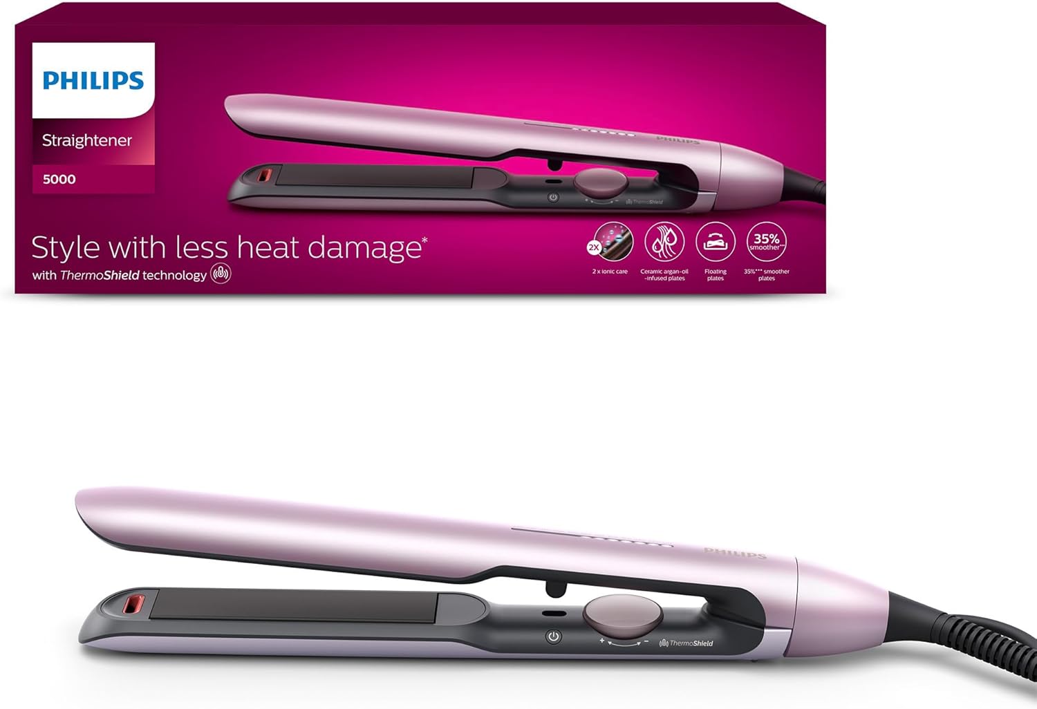 Lisseur en céramique Philips série 5000 : un style parfait pour les cheveux fragiles