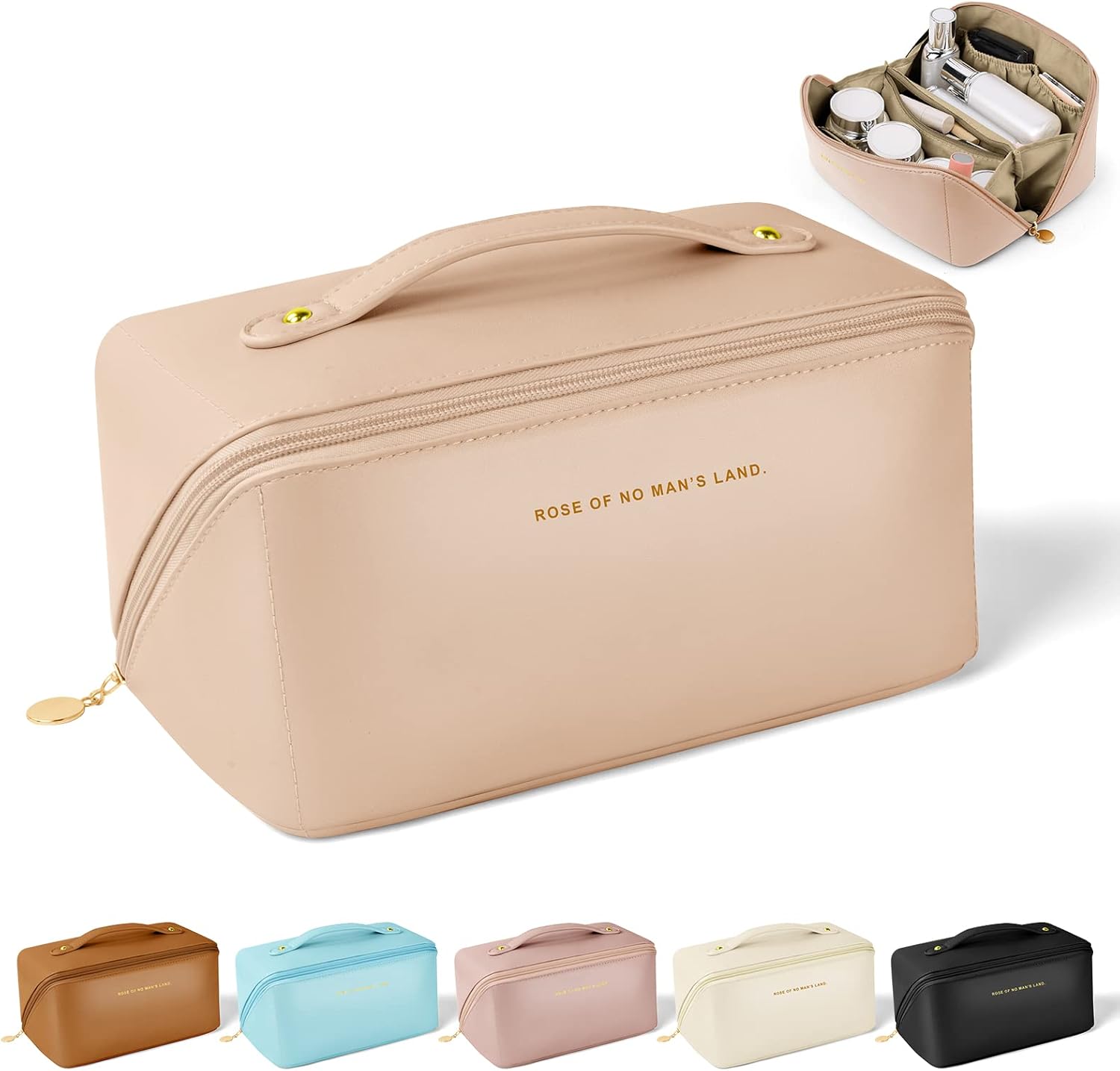 Grande trousse à maquillage voyage : l'accessoire idéal pour les femmes en déplacement Étanche et portable, cette trousse de rangement toilette en cuir PU allie élégance et praticité – Image 8