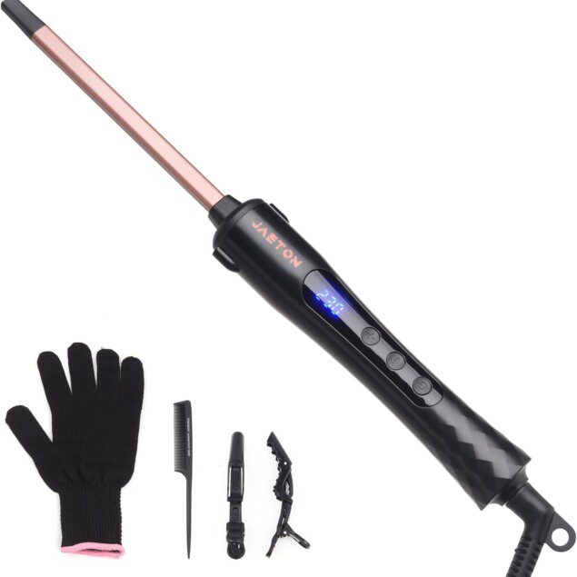 Fer à friser fin 9 mm : créez des boucles serrées et durables pour cheveux longs et courts Profitez d'un coiffage rapide avec écran LCD et chauffe en 30 secondes