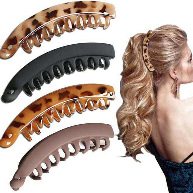 Pinces à cheveux banane : 4 pièces élégantes pour femmes, idéales pour une queue de cheval parfaite et un style raffiné