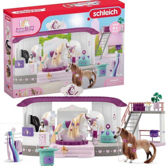 Écurie malette de coiffage avec accessoires de pansage : set de 99 pièces pour enfants de 4 ans et plus, pour des heures de jeu créatif avec des figurines chevaux