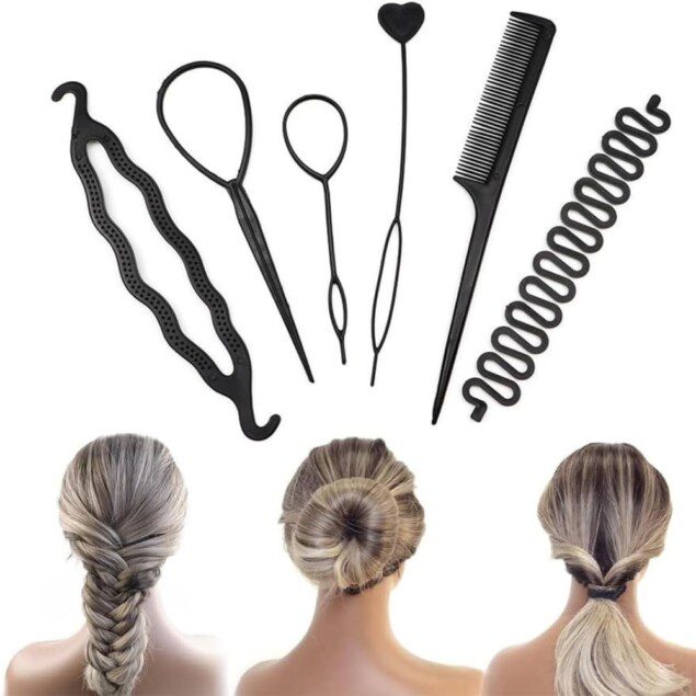 Outil de tressage de cheveux : kit DIY de 6 accessoires pour débutants, femmes et filles Créez facilement des coiffures élégantes et variées avec ce kit pratique