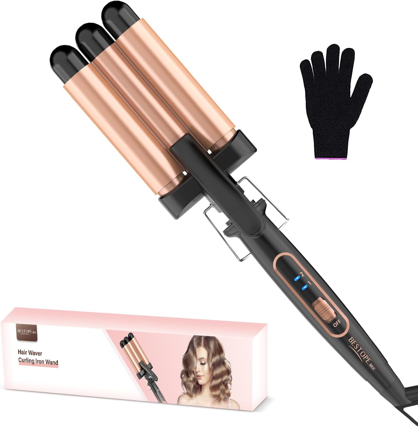 Boucleur 3 têtes en céramique : fer à boucler idéal pour les cheveux longs et courts, avec deux températures pour des ondulations parfaites