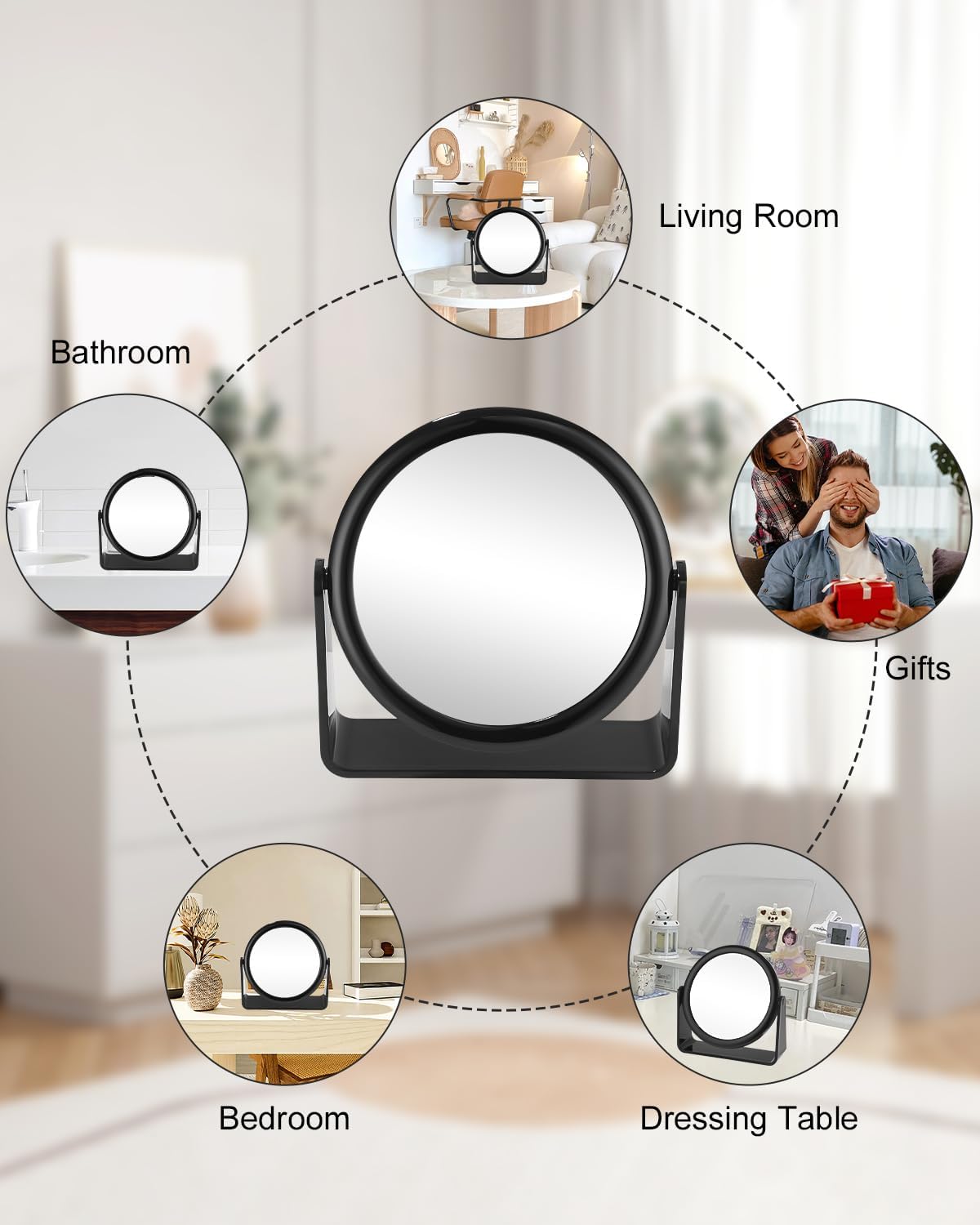Miroir de table noir : miroir grossissant double face pour un maquillage parfait avec rotation à 360° – Image 7