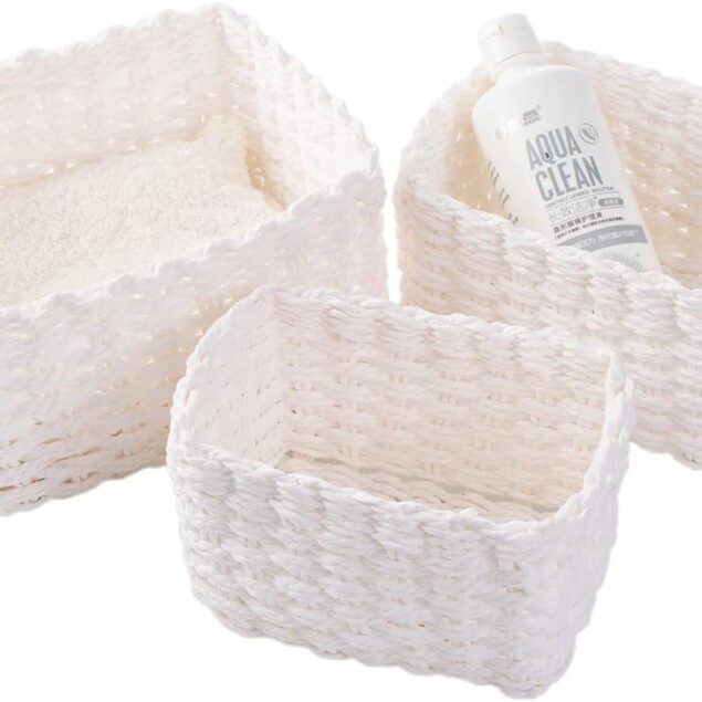 Lot de 3 paniers de rangement tressés : idéal pour les accessoires de maquillage et la salle de bain