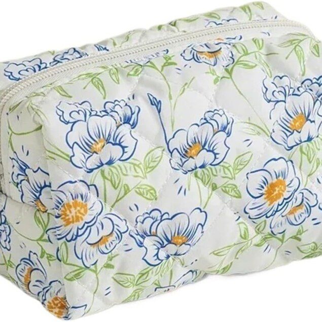 Trousse de maquillage matelassée à fleurs : l'élégance pour femmes en voyage et soins de beauté