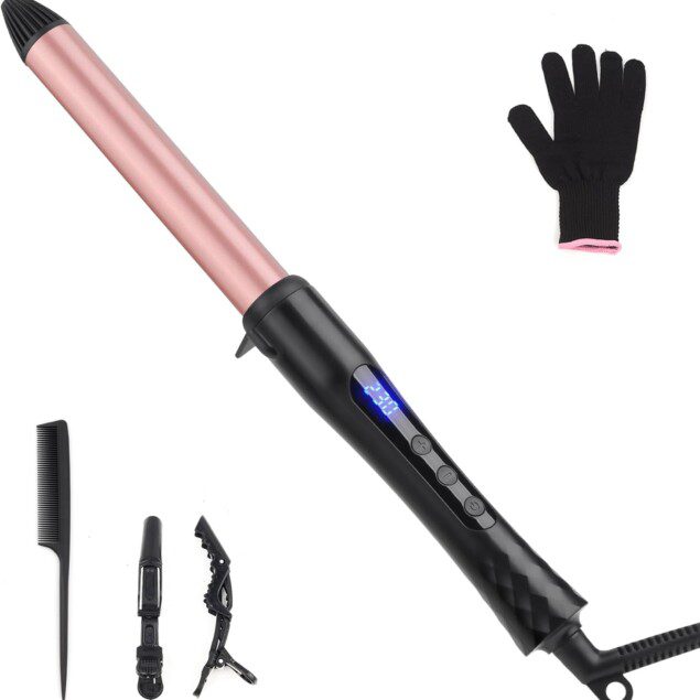 Fer à boucler 25 mm : boucleur en céramique pour cheveux longs et moyens, température réglable et double tension professionnelle