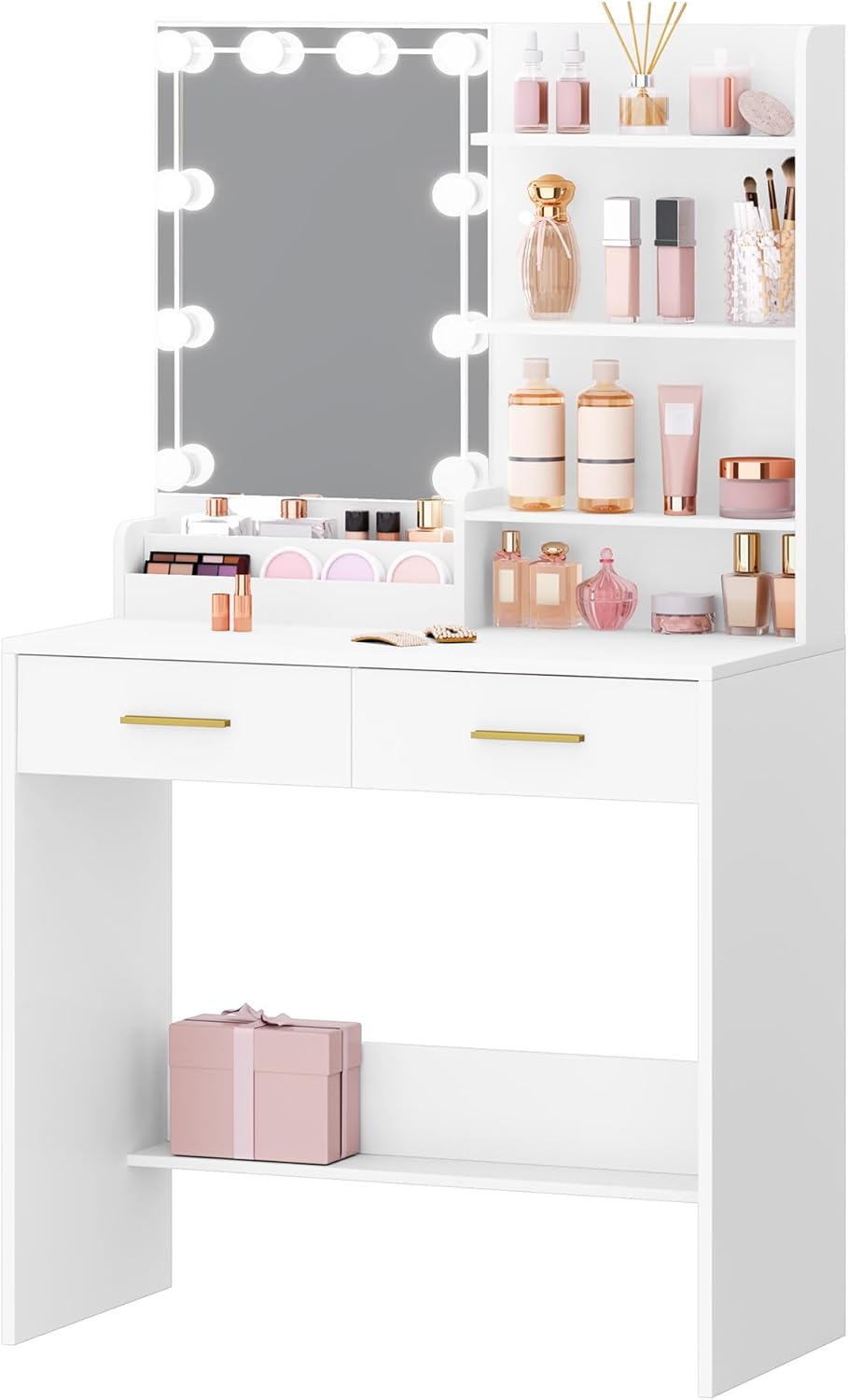 Coiffeuse avec 10 LED : vanité de maquillage élégante pour chambre avec rangement optimisé – Image 8