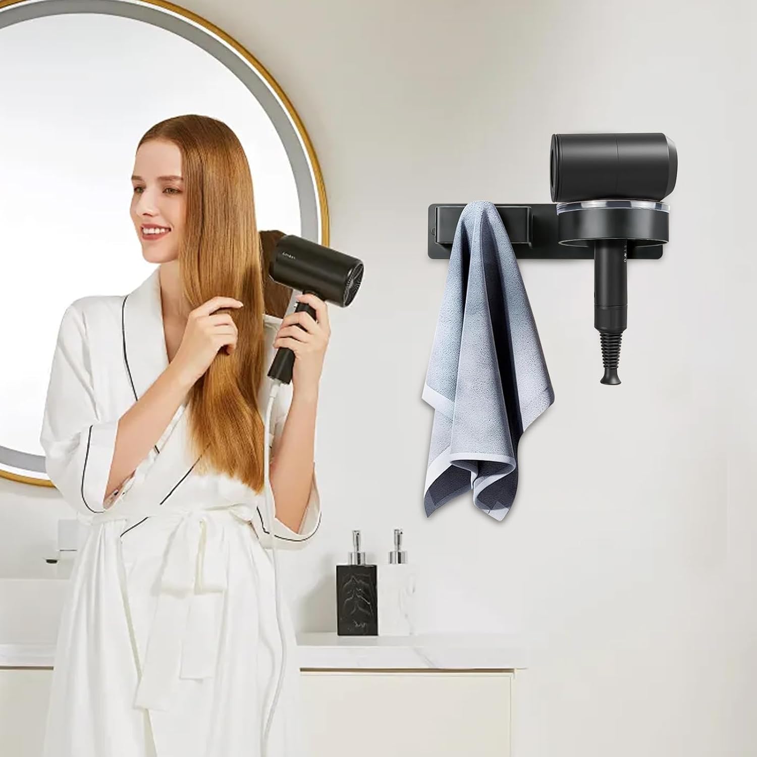 Support sèche cheveux sans perçage : l'organisateur idéal pour salle de bain et salon de coiffure – Image 5