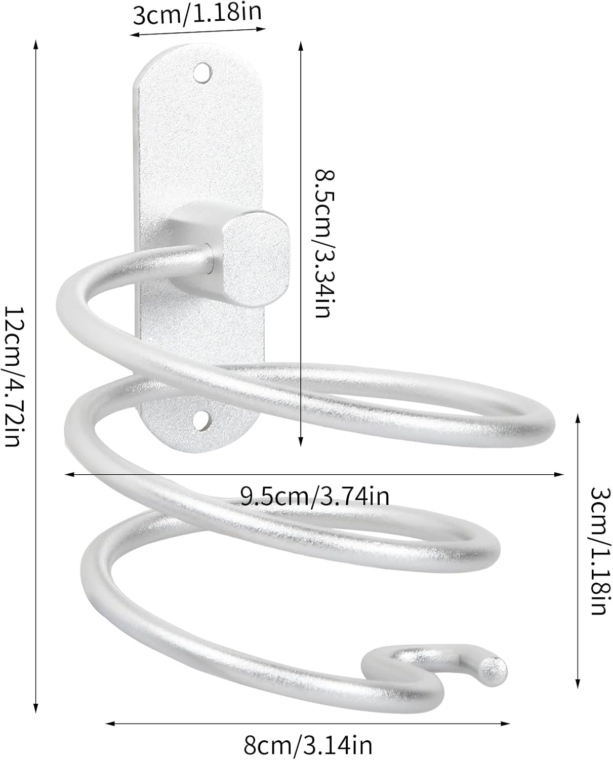 Porte sèche cheveux mural en aluminium : support spirale élégant pour salle de bain et salon de coiffure – Image 2