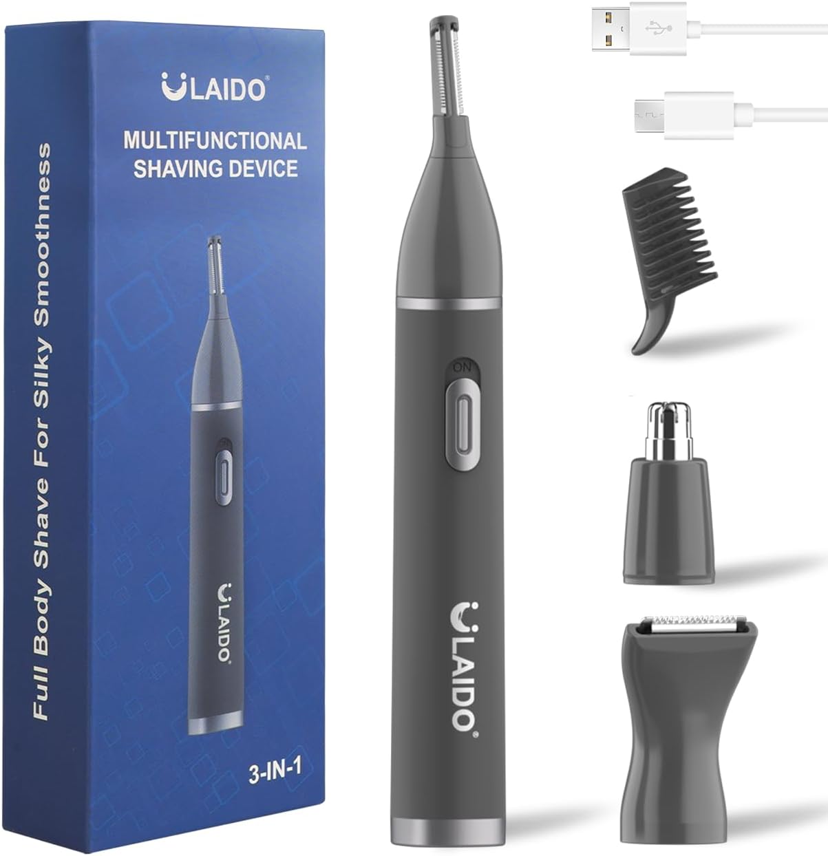 Tondeuse nez et oreilles 3-en-1 : l'outil de précision idéal pour les hommes Éliminez efficacement les poils indésirables et assurez-vous un look soigné grâce à sa recharge USB pratique