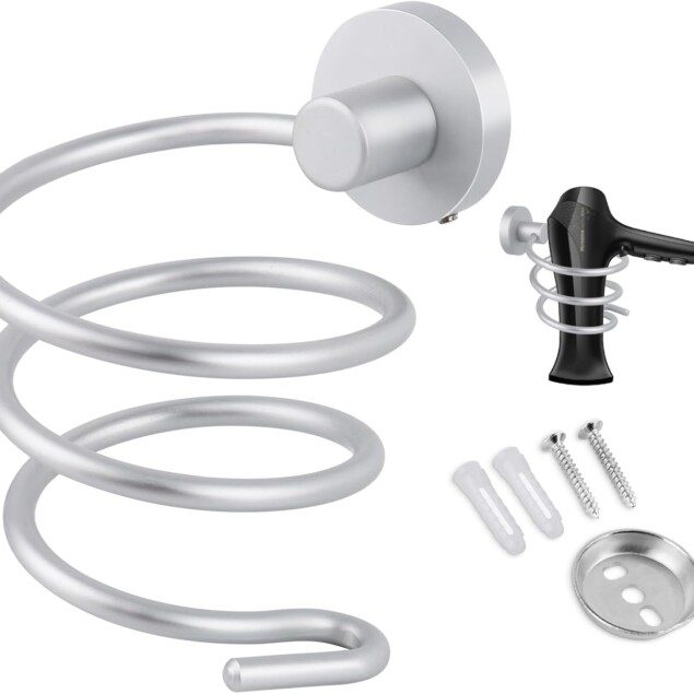 Porte sèche cheveux mural en aluminium : support spiralé idéal pour la salle de bain et la cuisine 

Optimisez votre espace avec ce support élégant et pratique pour un rangement facile