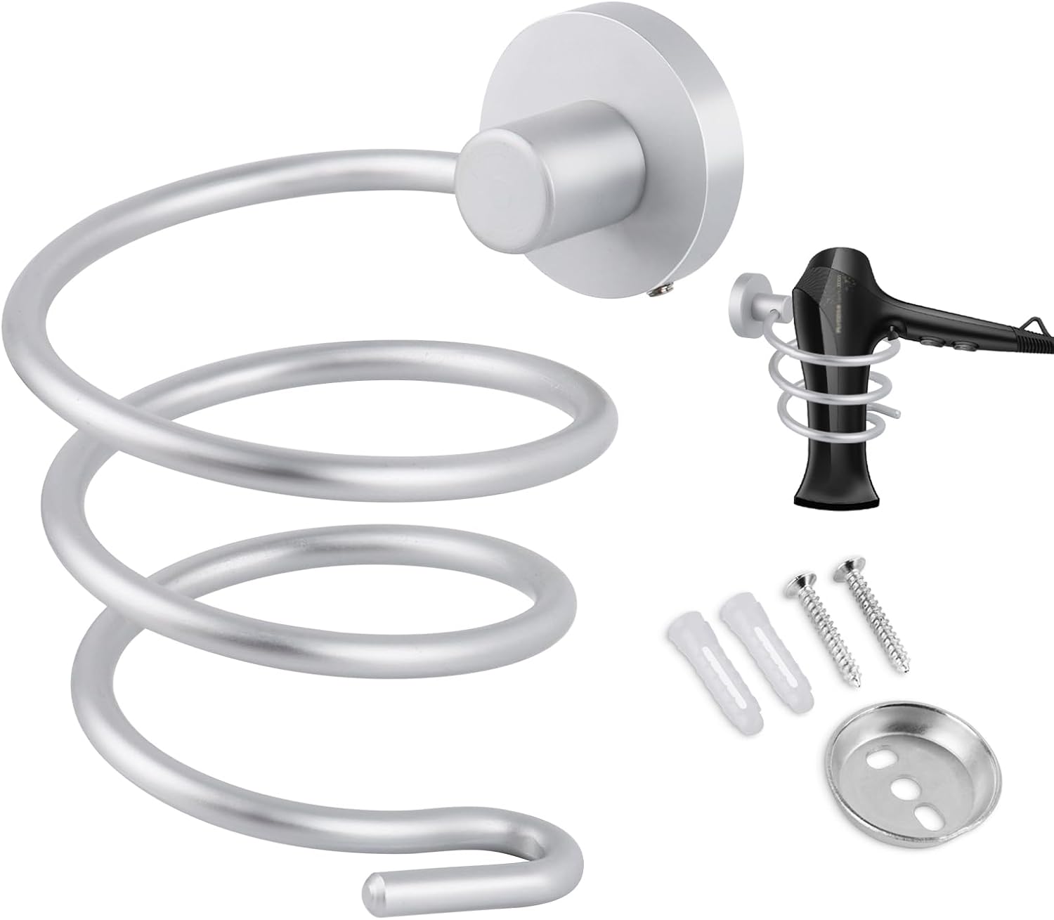 Porte sèche cheveux mural en aluminium : support spiralé idéal pour la salle de bain et la cuisine 

Optimisez votre espace avec ce support élégant et pratique pour un rangement facile