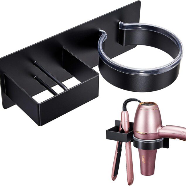 Support sèche cheveux mural en acier inoxydable : rangement élégant pour salle de bain sans perçage